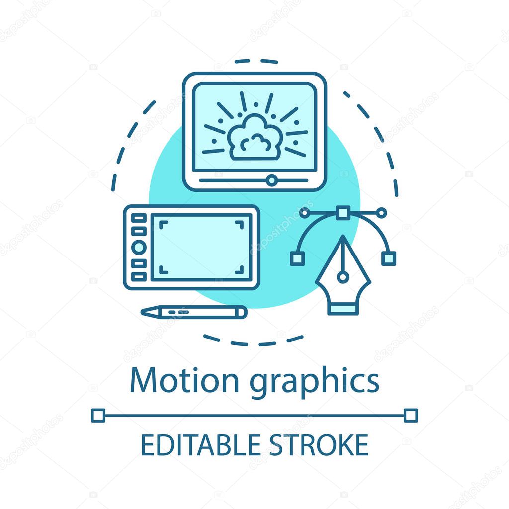 Motion graphics concept icon. Visual effects idea thin line illustration. Film editing. Amination. Video post production. Special effects adding. Vector isolated outline drawing. Editable stroke