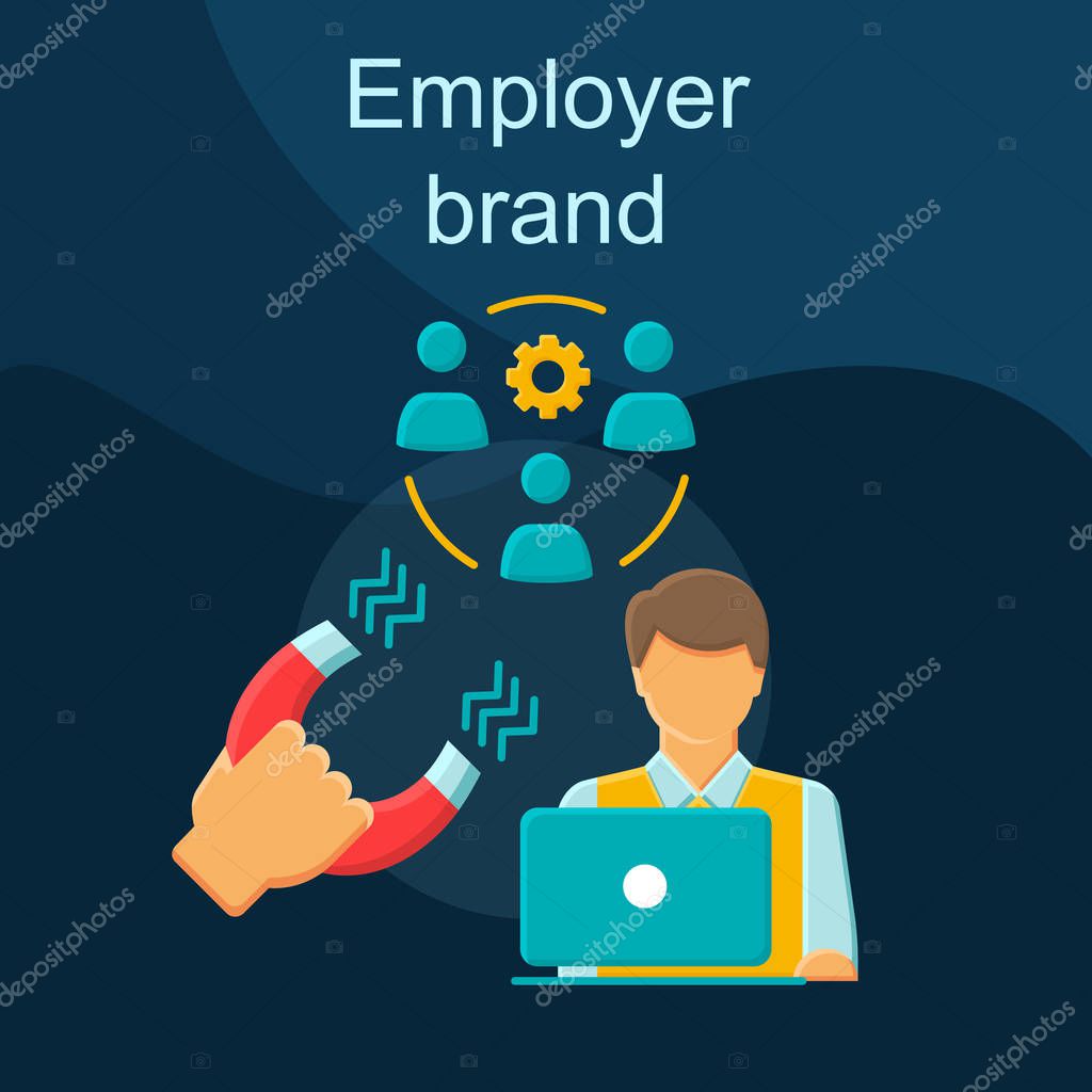 Employer brand flat concept vector icon. Right candidates attraction idea cartoon color illustrations set. Hiring employee. Recruiting process. Talent acquisition. Isolated graphic design element