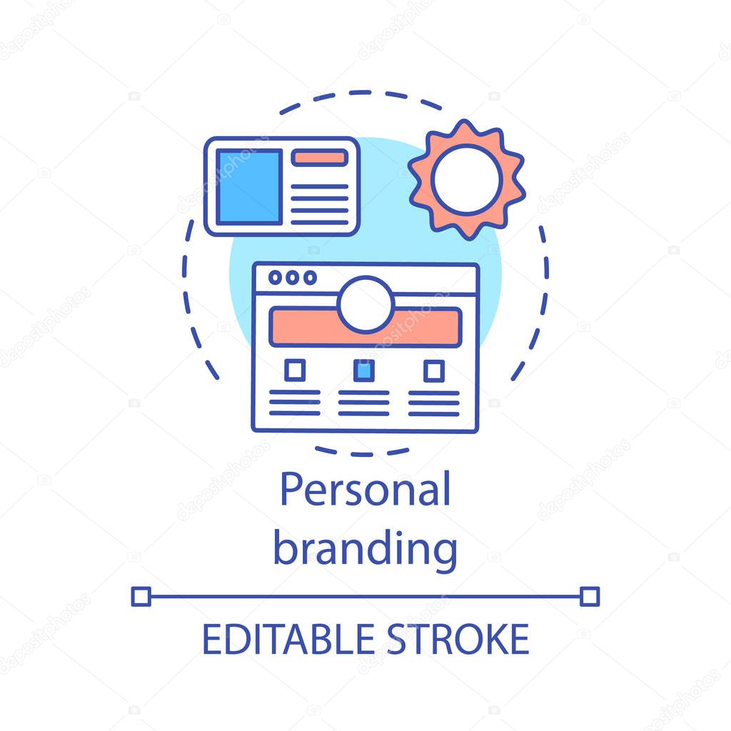 Personal branding concept icon. Brand strategy. Self-positioning idea thin line illustration. People marketing careers as brands. corporate image. Vector isolated outline drawing. Editable stroke