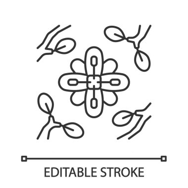 Larrea doğrusal simge. Creosote çalı. Meksika ve Amerika Birleşik Devletleri egzotik Flora. Çiçek çerçeveli twigs. İnce çizgi çizimi. Kontur sembolü. Vektör izole anahat çizimi. Düzenlenebilir kontur