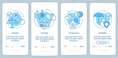 Etik ilkeler onboarding mobil uygulama sayfası ekran vektör Temp