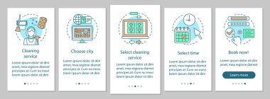 Temizlik hizmeti rezervasyon mobil uygulama sayfası ekran, hat onboarding