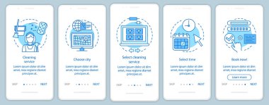 Temizlik hizmeti rezervasyon mobil uygulama sayfası ekran, hat onboarding