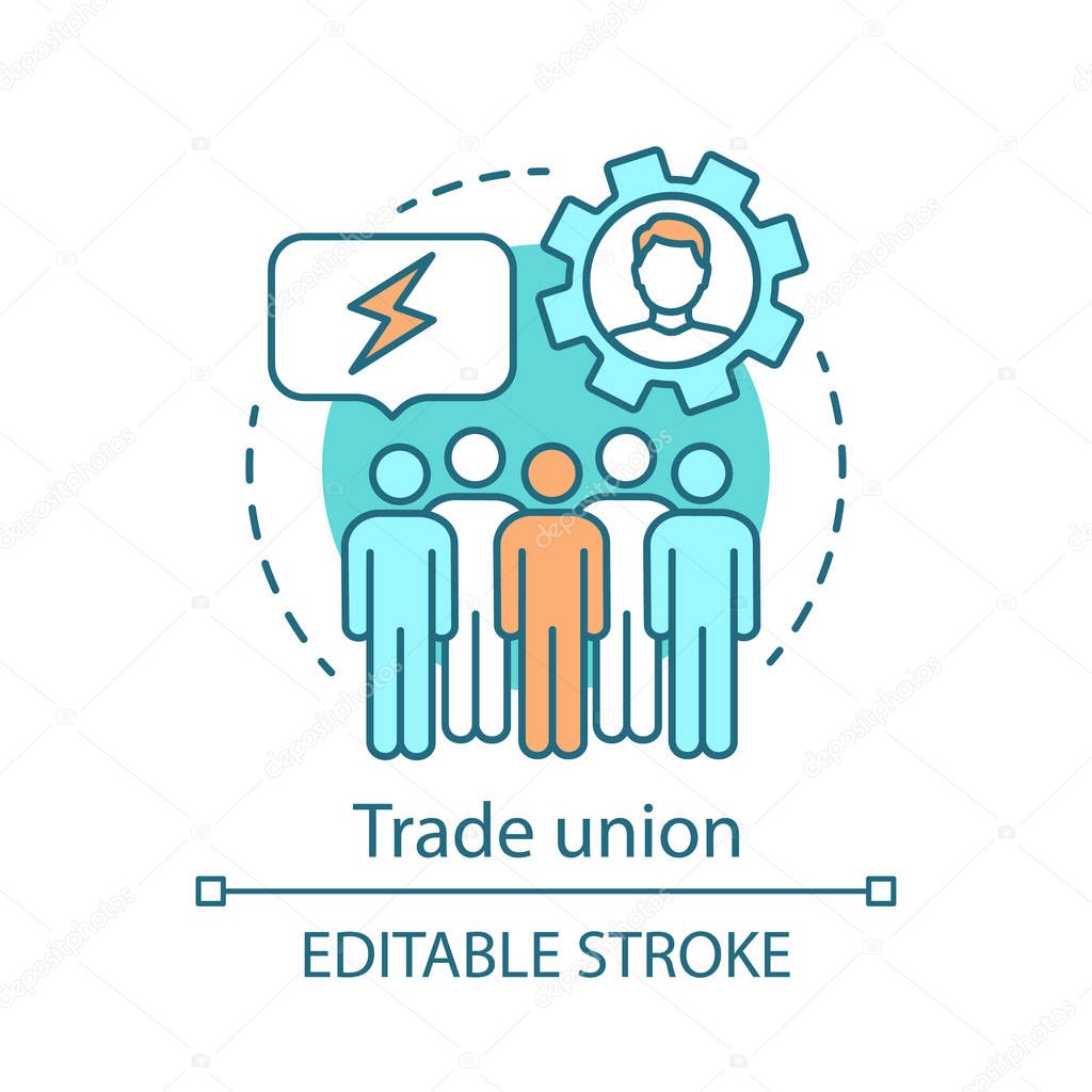 Trade union concept icon. Collective bargaining idea thin line illustration. Labor rights protection. Human resource management. Corporate policy. Vector isolated outline drawing. Editable stroke