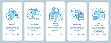 Doğrusal konsept ile Pediatri onboarding mobil uygulama sayfası ekranı
