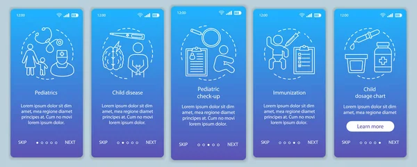 Pädiatrie onboarding mobile App-Seite Bildschirm-Vektor-Vorlage — Stockvektor