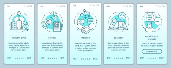 Clinique pédiatrique embarquement application mobile page écran vecteur templa — Image vectorielle
