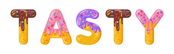 Donut cartoon smakelijke koekje Bold font style — Stockvector