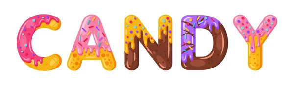 Donut cartoon Candy biscuit vet lettertype stijl — Stockvector