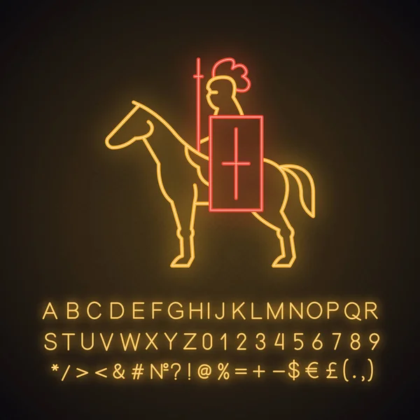 Cavaleiro de cavalo com ícone de luz de néon bandeira —  Vetores de Stock