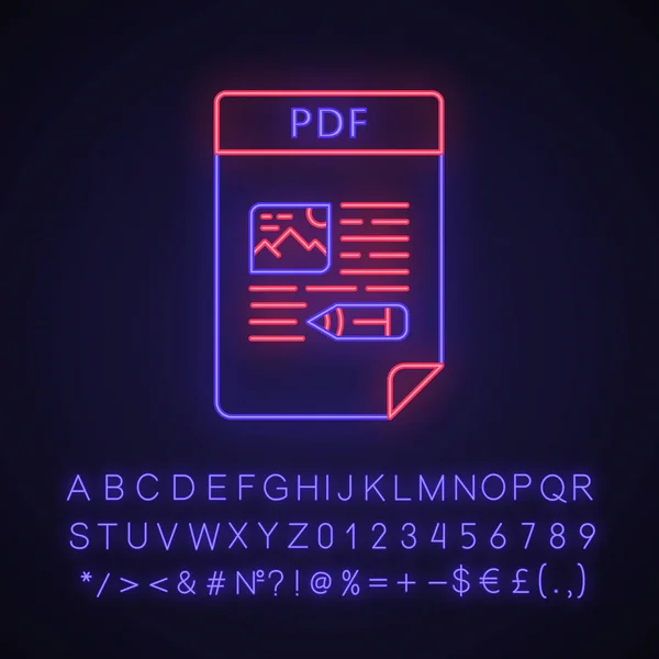 PDFファイルネオンライトアイコン — ストックベクタ