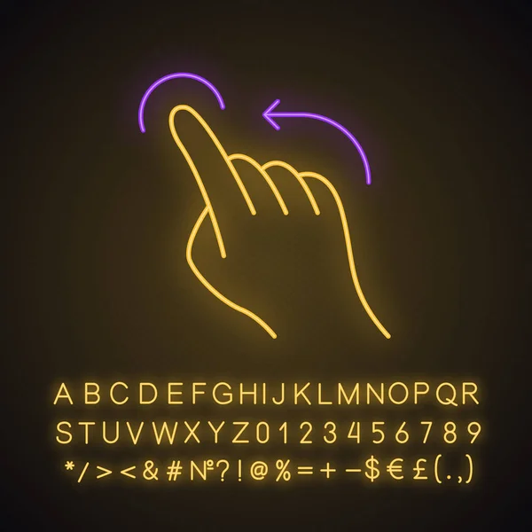 Flick left gesturing neon light icon — Stock Vector