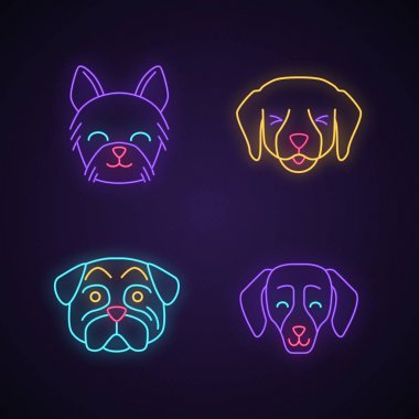 Köpekler sevimli kawaii neon ışık karakterleri
