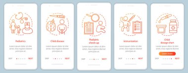 Doğrusal konsept ile Pediatri onboarding mobil uygulama sayfası ekranı