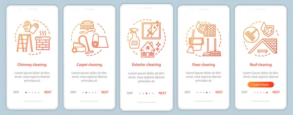 Layanan pembersih tambahan di layar halaman aplikasi seluler, konsep linear - Stok Vektor