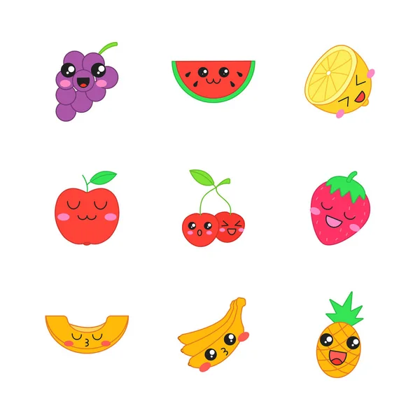 Frutas bonito kawaii caracteres vetoriais — Vetor de Stock