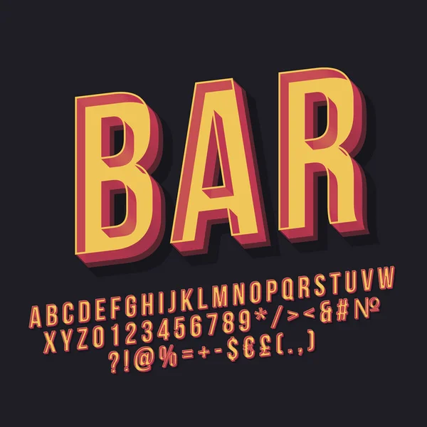 Bar 3D Vintage Vektor Schriftzug — Stockvektor