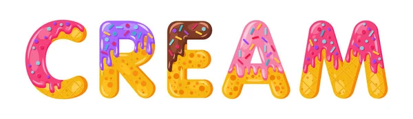 Donut cartoon crème biscuit vet lettertype stijl — Stockvector
