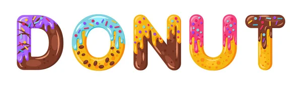 Donut cartoon biscuit Bold lettertype stijl — Stockvector