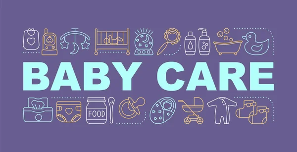 Bebê Cuidados Palavra Conceitos Banner Cuidados Infantis Equipamentos Roupas Carruagens — Vetor de Stock