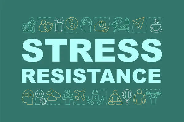 Stress resistance word concepts banner. Calming and relaxing. Anxiety coping. Isolated lettering typography idea with linear icons. Stress overcoming. Vector outline illustration