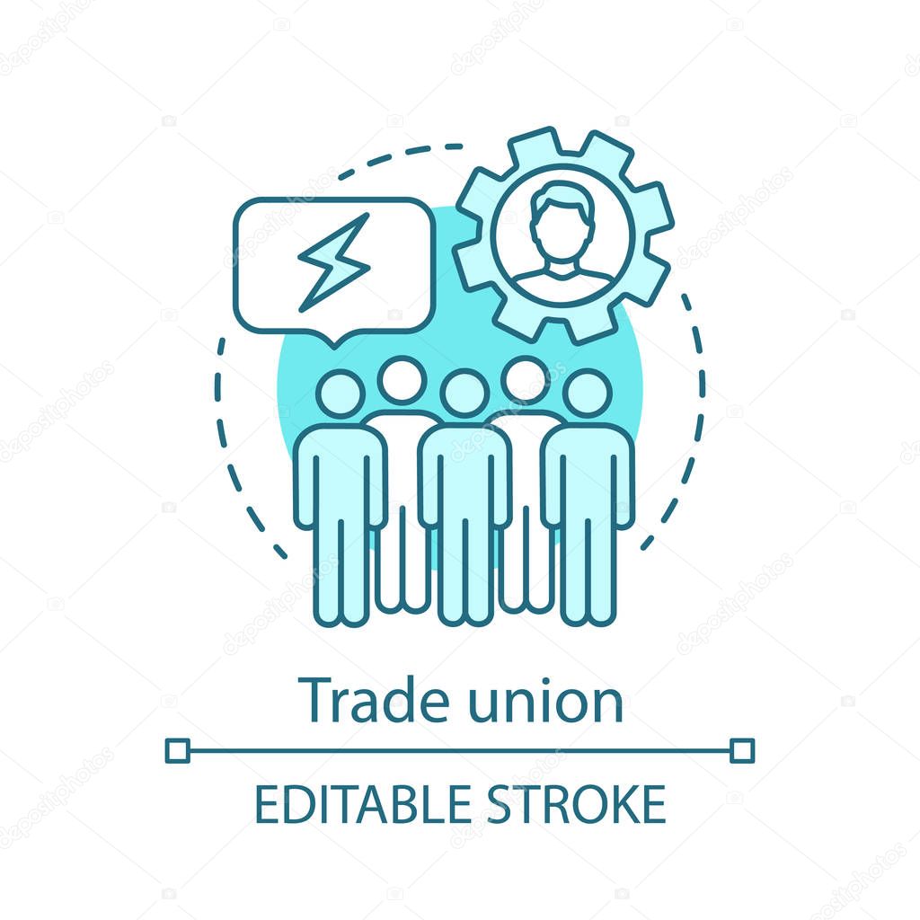 Trade union concept icon. Collective bargaining idea thin line illustration. Labor rights protection. Employee, workplace management. Corporate policy. Vector isolated outline drawing. Editable stroke