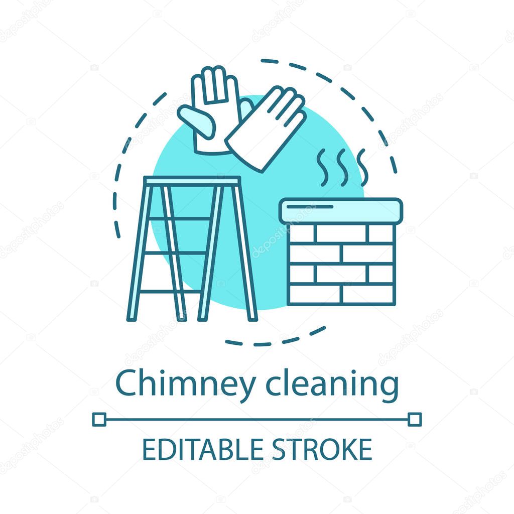 Chimney cleaning concept icon. Additional cleanup service idea thin line illustration. Tile washing. Roof cleanup. Chimney sweeper. House maintenance. Vector isolated outline drawing. Editable stroke
