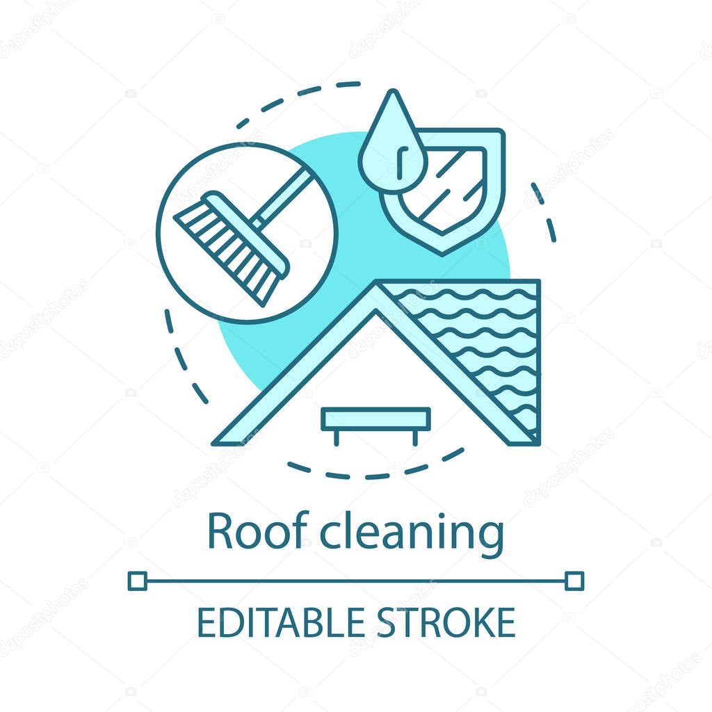 Roof cleaning concept icon. Additional cleanup service idea thin line illustration. Chimney sweep. House maintenance. Tile washing. Cleaning agency. Vector isolated outline drawing. Editable stroke
