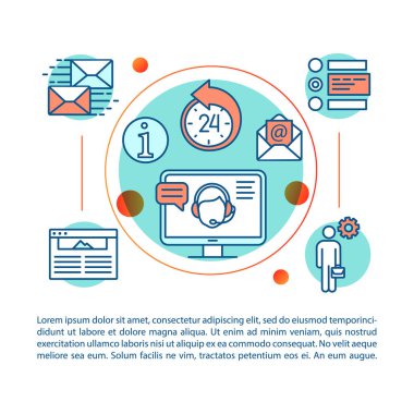 Web danışmanlık makale sayfası vektör şablonu. Çevrimiçi destek hizmeti. Doğrusal simgeler ve metin kutuları ile broşür, dergi, kitapçık tasarım elemanı. Baskı tasarımı. Metin alanı ile kavram çizimleri