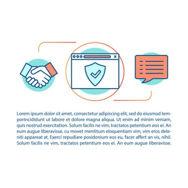 Web danışmanlık makale sayfası vektör şablonu. Ortaklık. Seo ajansı. Doğrusal simgeler ve metin kutuları ile broşür, dergi, kitapçık tasarım elemanı. Baskı tasarımı. Metin alanı ile kavram çizimleri