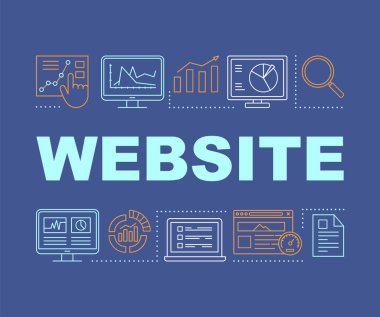 Web sitesi kelime kavramları afiş. Dijital pazarlama. Web danışmanlığı, denetim. Seo araştırması, strateji. Sunum, web sitesi. Doğrusal simgeler ile izole harf tipografi fikri. Vektör anahat çizimi