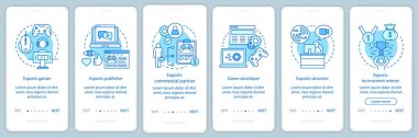 Esports onboarding mobil uygulama sayfası ekran vektör şablonu