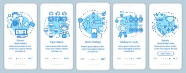 Esports turnuva mobil uygulama sayfası ekran vektör şablonu onboarding