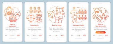 Esports turnuva mobil uygulama sayfası ekran vektör şablonu onboarding