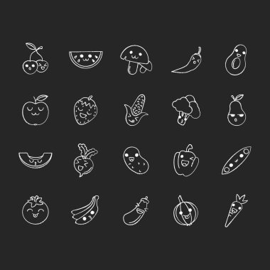 Sebze ve meyve sevimli kawaii tebeşir karakter seti