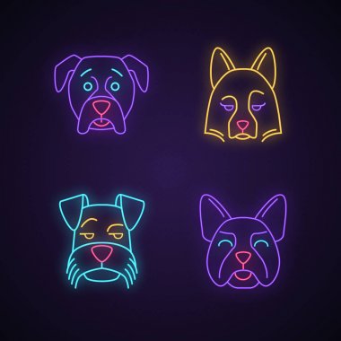Köpekler sevimli kawaii neon ışık karakterleri