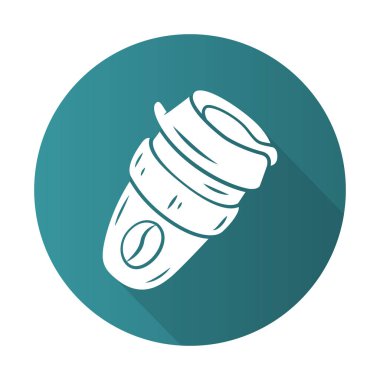 Yeniden kullanılabilir kahve fincanı düz tasarım uzun gölge glyph simgesi