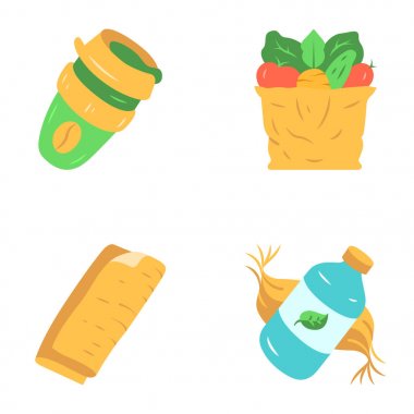 Sıfır atık el yapımı düz tasarım uzun gölge renk simgeleri ayarlandı