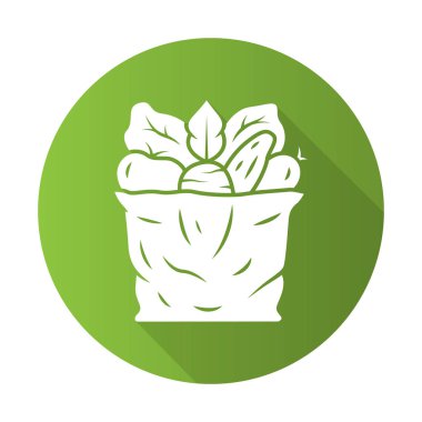 Sebze düz tasarım uzun gölge glyph simgesi ile Çanta