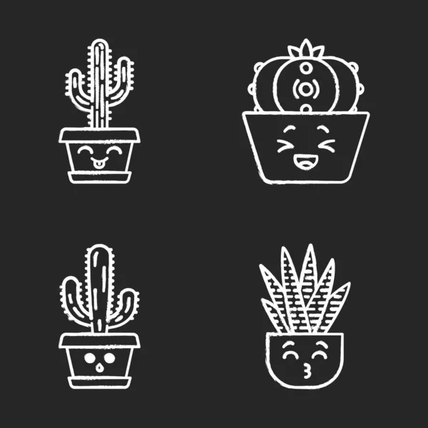 Cactuses chalk icons set — Stock Vector