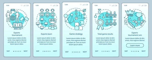 Esports Turnier onboarding mobile App Seite Bildschirm-Vektor-Vorlage — Stockvektor