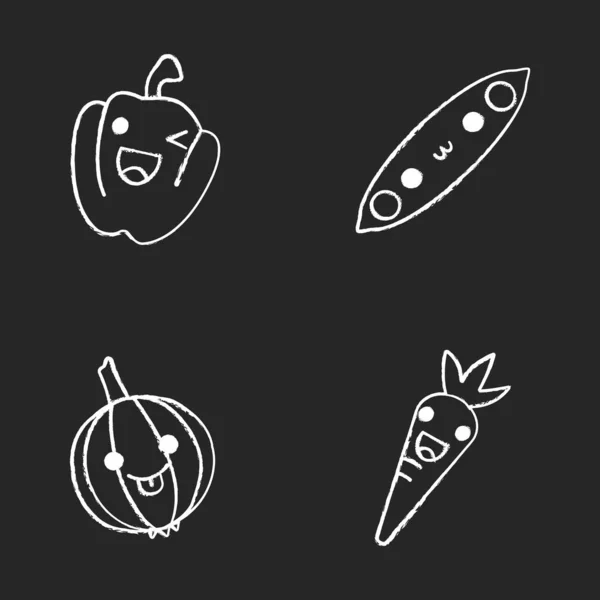 蔬菜 可爱的 kawaii 粉笔字符集 — 图库矢量图片