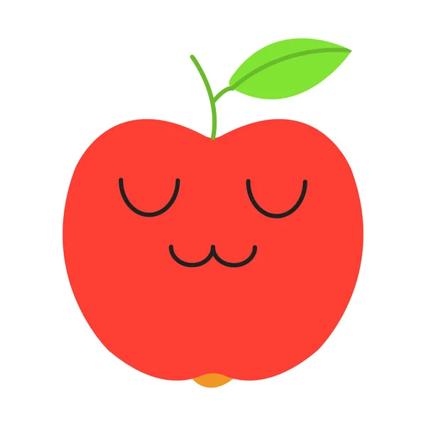 Apple cute kawaii plat ontwerp lange schaduw karakter — Stockvector