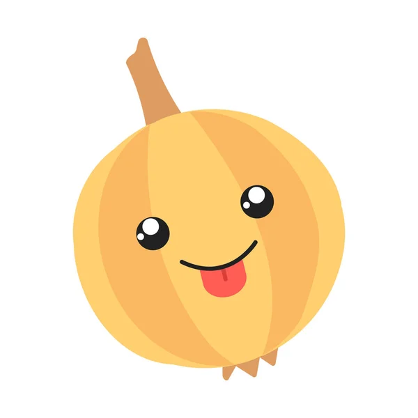 Onion cute kawaii desain datar karakter bayangan panjang - Stok Vektor