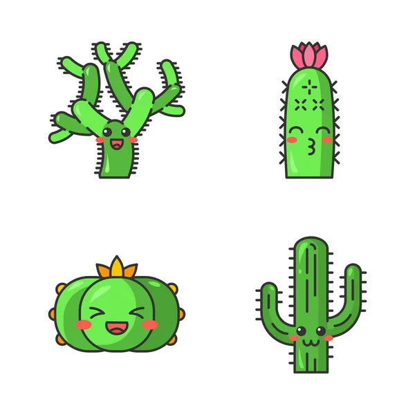 Cactus lindos caracteres vectoriales kawaii — Vector de stock