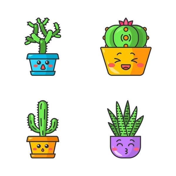 Cactuses słodkie Kawaii wektor znaków — Wektor stockowy