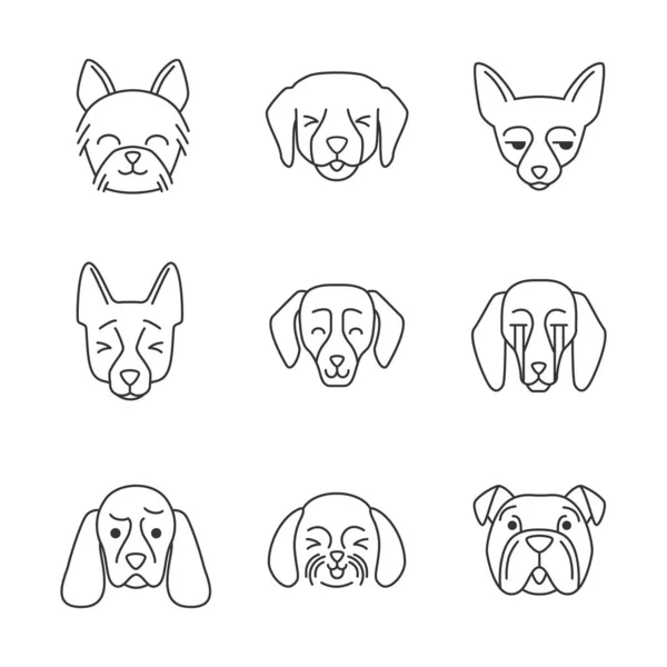 Dogs cute kawaii linear characters — Stock Vector