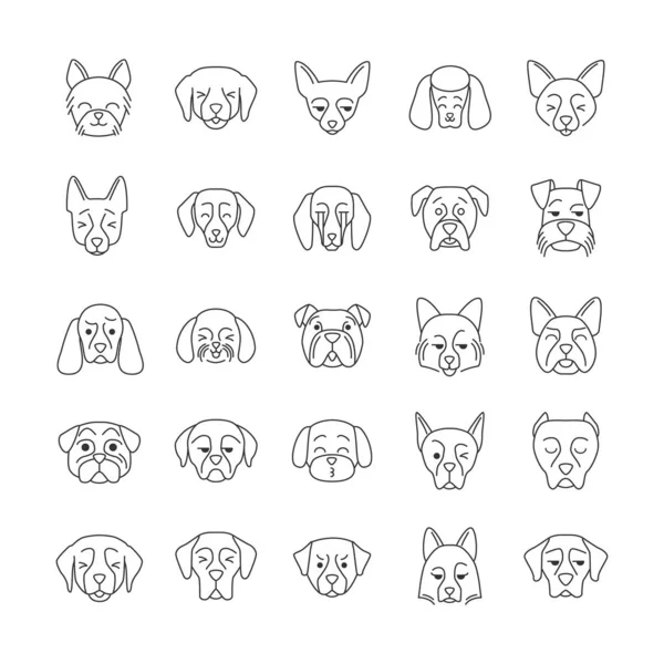 Perros lindos caracteres lineales kawaii — Vector de stock