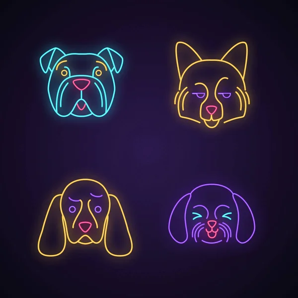 Honden schattig kawaii neon licht karakters — Stockvector