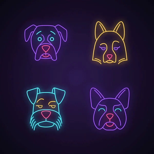 Psi roztomilí kawaii neonové světelné postavy — Stockový vektor